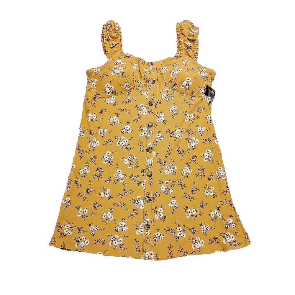 Sundress Padded Yellow Flower Pattern New Size XXXL Pull On Mini Stretch Plus Sz